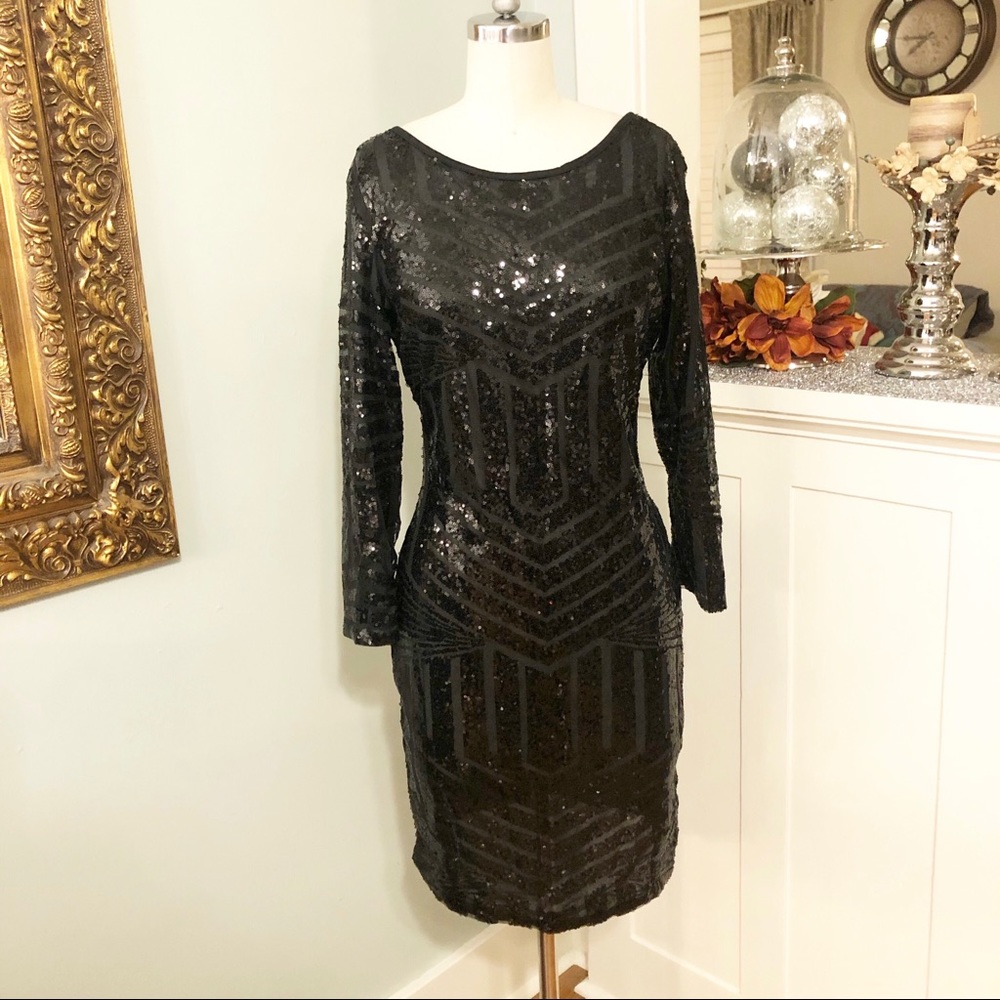 Black Sequin Glitter Bodycon Cocktail Party Dress - Picture 3 of 8